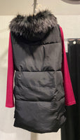 Emily - padded  long line vest with fur trim hood(E1210)