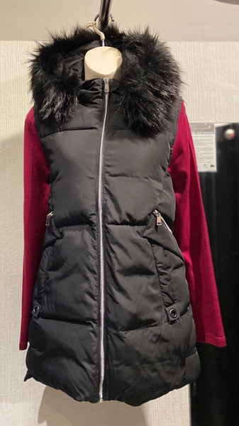 Emily - padded  long line vest with fur trim hood(E1210)